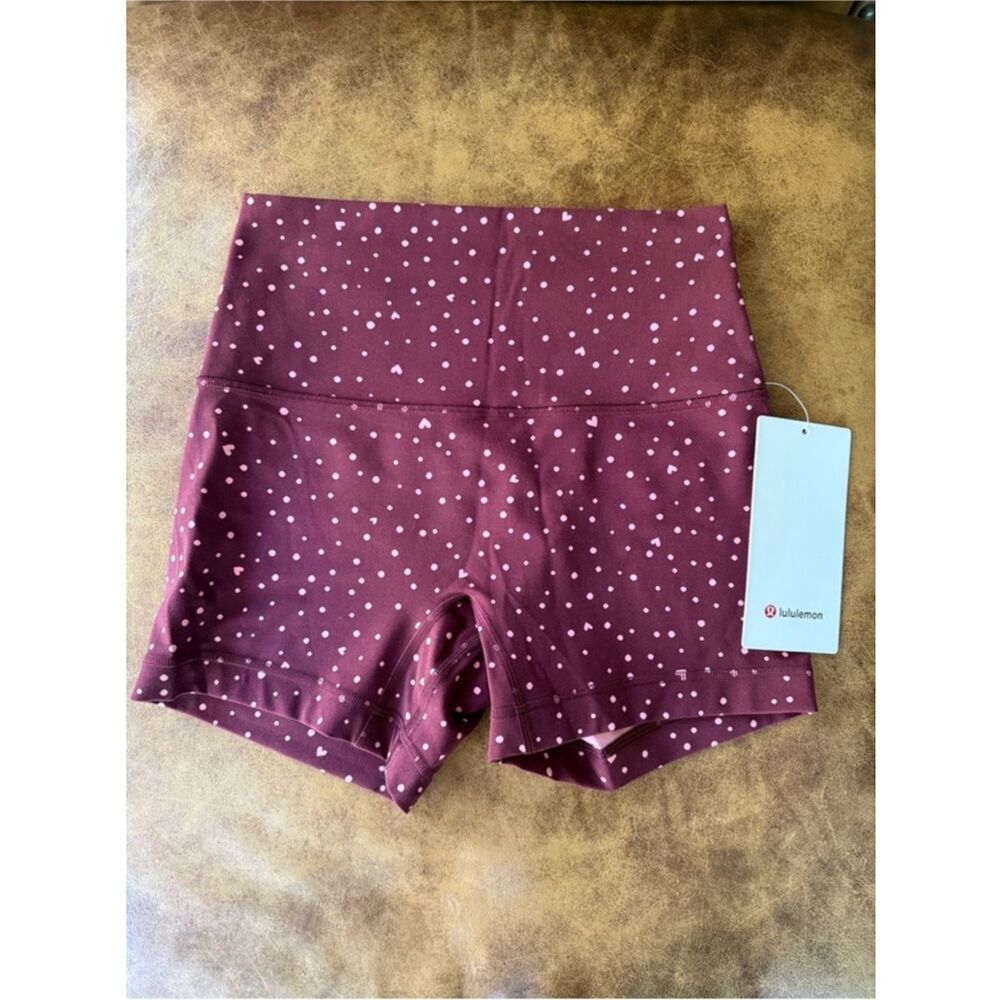 NWT 4 Align 4” No Line High-Rise Short 4” Heart Dot Burgundy Bay Lululemon